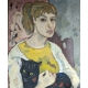 Tableau "Jeune fille au chat" signé EMS 52