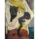 Tableau "Jeune fille au chat" signé EMS 52