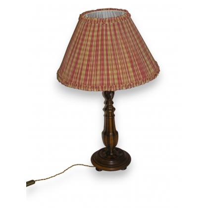 Lampe, pied en bois tourné, abat-jour