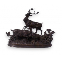 Bronze group, "3 Deers" signed