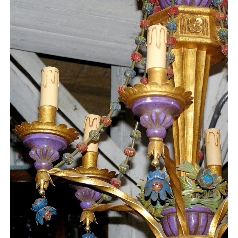 Lustre en bois doré, polychrome et fer sur Moinat SA ...