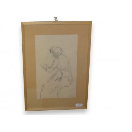 Dessin "Femme assise" signé O. Vautier