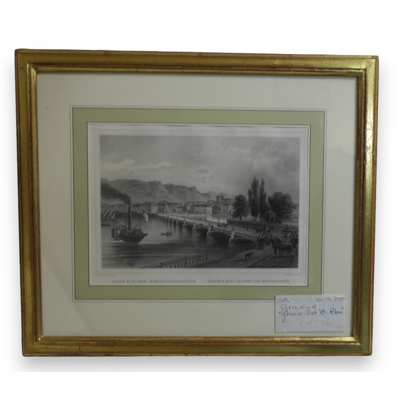 Gravure "Genève pont du Mont-Blanc"