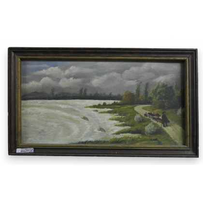 Huile sur panneau "L'approche de l'orage"