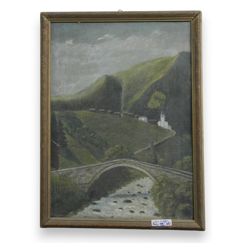 Huile sur panneau "Pont à Binn Valais"