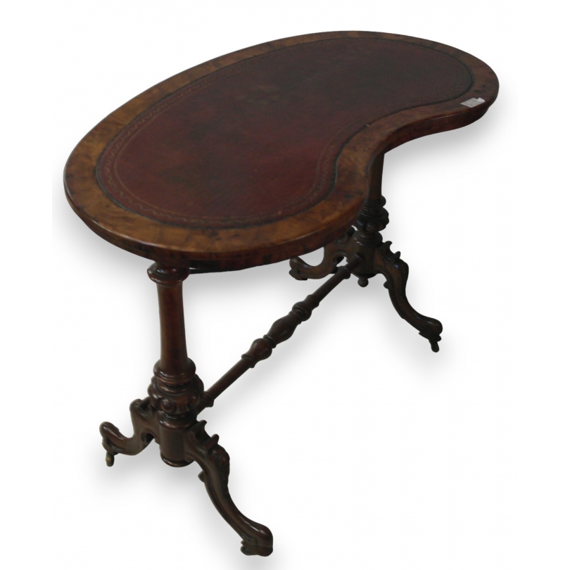 Table rognon, dessus cuir rouge