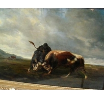 Painting "Two bulls." Gilt fra