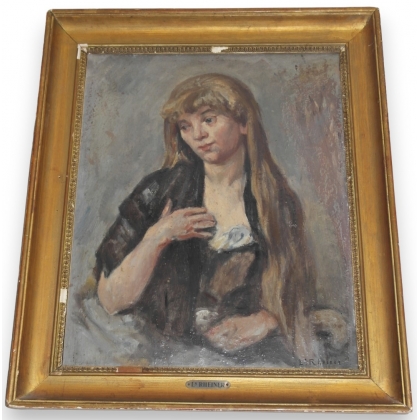 Huile sur panneau "Jeune femme" signée