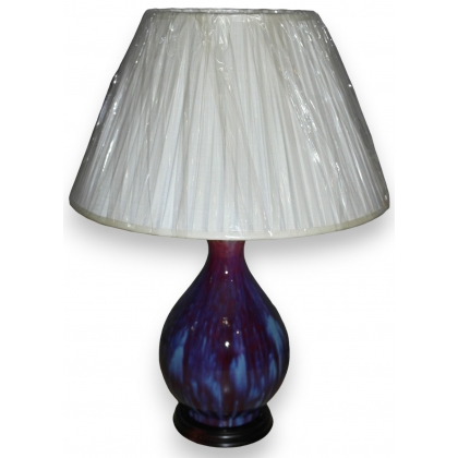 Lampe "Flambe" en porcelaine rouge et bleue