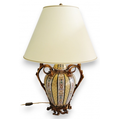 Lampe porcelaine jaune et montures en