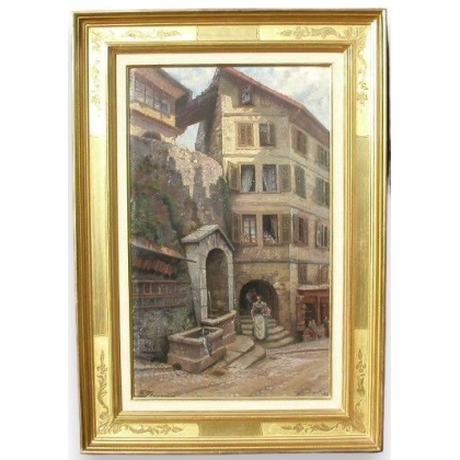 Painting "Old town Geneva, Rue de la Fontaine".