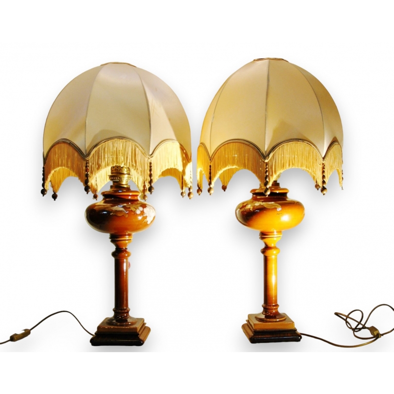 Paire de lampes en céramique brune 1900