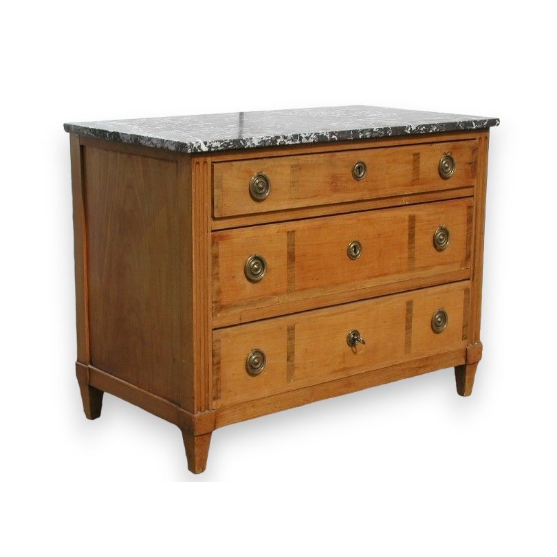 Louis XVI chest of drawers, grey marble top.