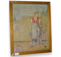 Tableau "Paysanne et enfant" signé Aug. EHRAT