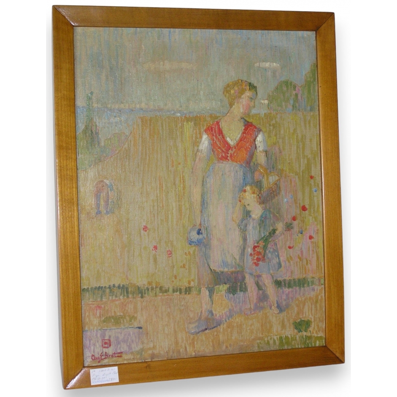 Tableau "Paysanne et enfant" signé Aug. EHRAT