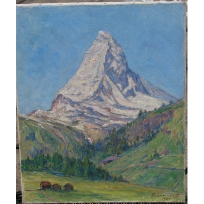 Huile sur toile "Le Cervin, Zermatt"