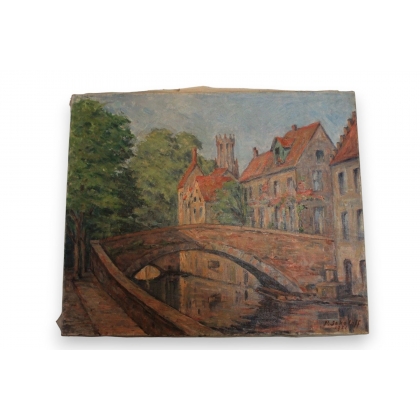 Huile sur toile "Brugges" signée P.