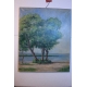 Huile sur toile Suisse "Bord du lac" de