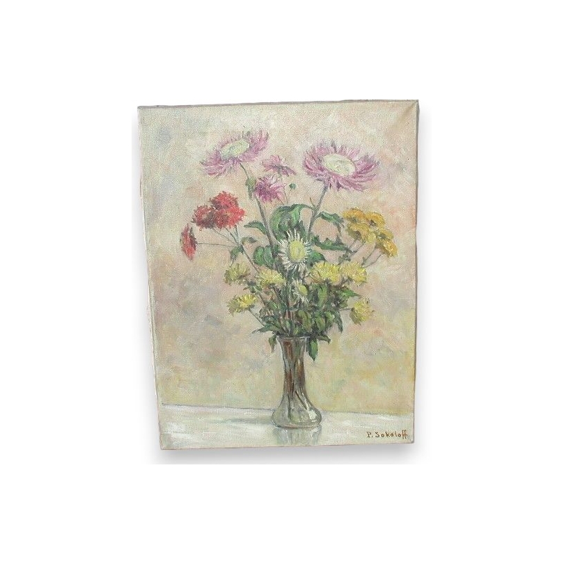 Huile sur toile Suisse "Bouquet de