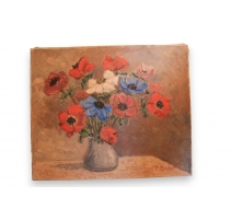 Huile sur toile "Bouquet de coquelicots"