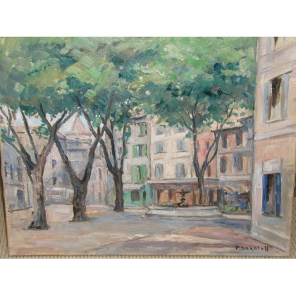 Huile sur toile "Avignon, Place des