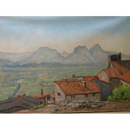 Huile sur toile "Eygalières et la