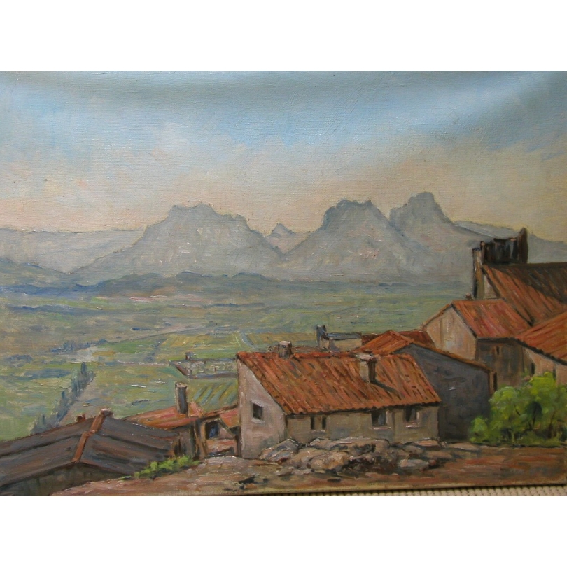 Huile sur toile "Eygalières et la