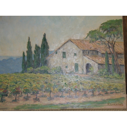 Huile sur toile "Vignoble" signée P.