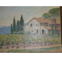 Huile sur toile "Vignoble" signée P.