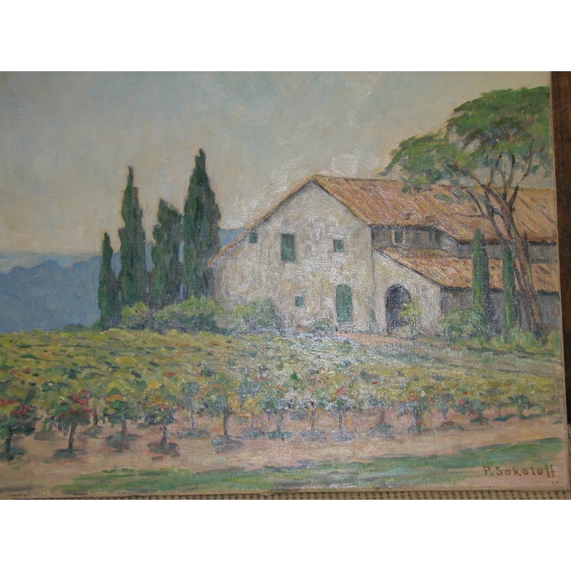 Huile sur toile "Vignoble" signée P.