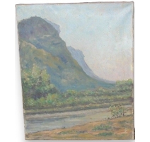 Huile sur toile Suisse "Rivière" de