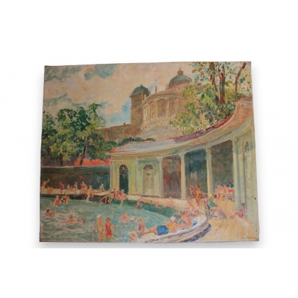 Tableau "Piscine" signé A. TIÈCHE 1933