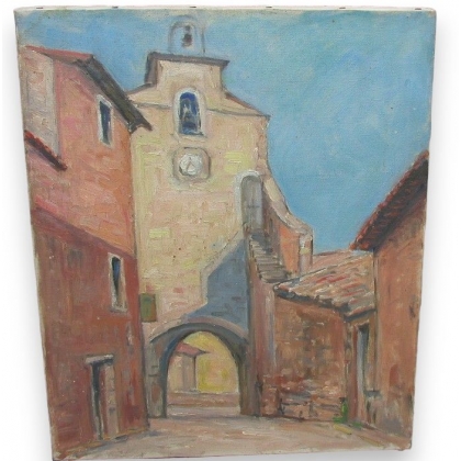 Huile sur toile "Église de Roussillon