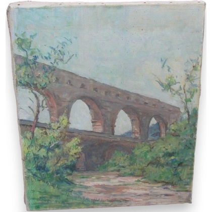 Huile sur toile "Viaduc" de Paul