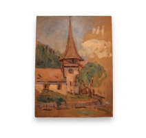 Huile sur panneau "Eglise de Gsteig