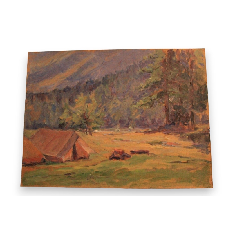 Huile sur panneau "Camping" de Paul