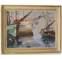 Tableau huile sur toile "Bateaux"