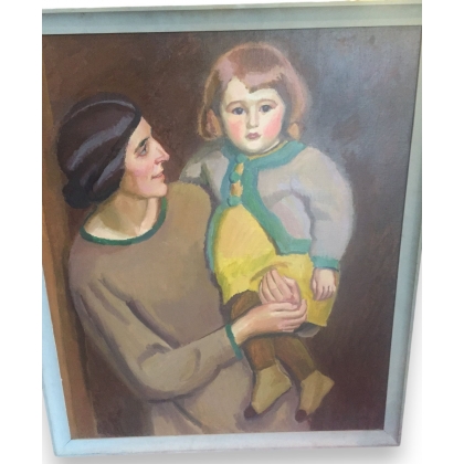 Tableau "Portraits femme et enfant" signé CACHEUX