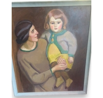 Tableau "Portraits femme et enfant" signé CACHEUX