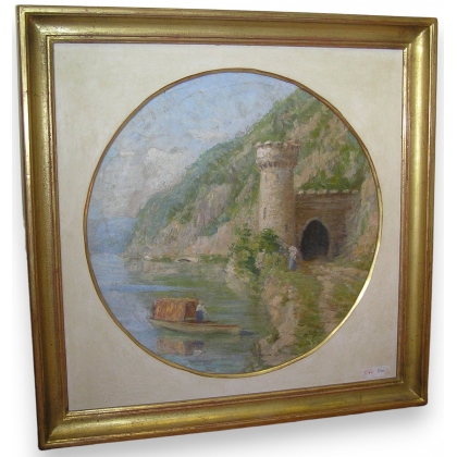 Tableau "Aix-les-Bains" Monogrammé O.V.