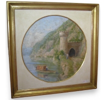 Tableau "Aix-les-Bains" Monogrammé O.V.