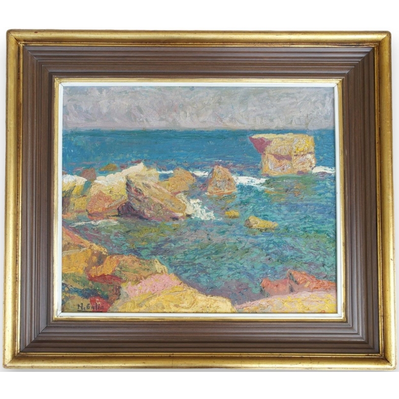 Tableau huile sur toile "Rochers en