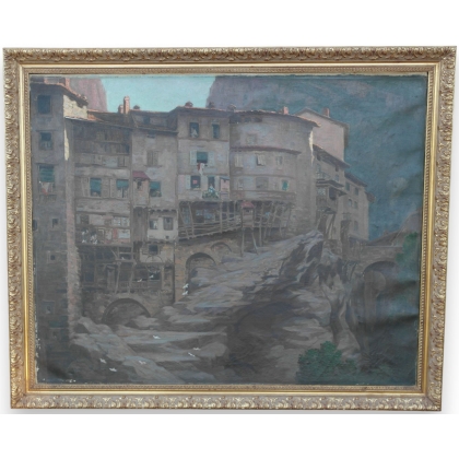 Painting "View of Pont-en-Royans", DUVAL.