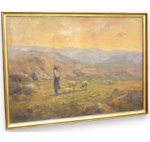 Tableau "Bergère et moutons" signé G. da VICCHIO