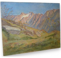 Tableau huile sur carton "Berge in