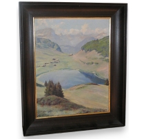 Tableau "Vue d'un lac" signé P. LÉPINARD