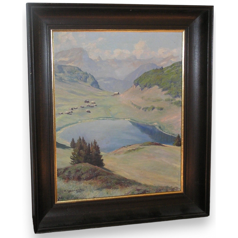 Tableau "Vue d'un lac" signé P. LÉPINARD