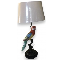 Lampe perroquet multicolore en porcelaine