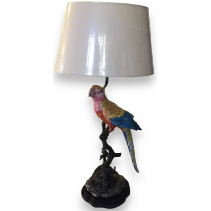 Lampe perroquet multicolore en porcelaine