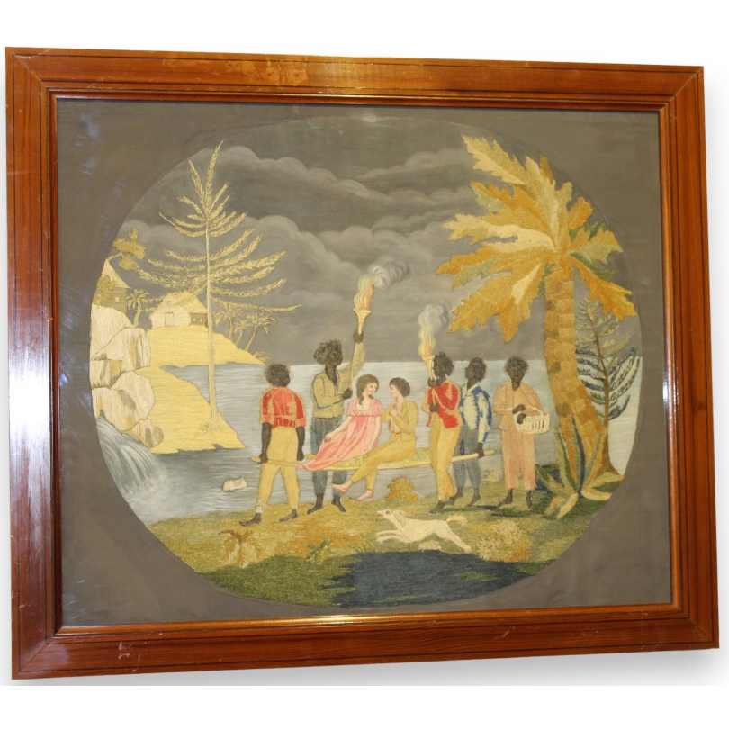 Tableau brodé "Paul et Virginie"